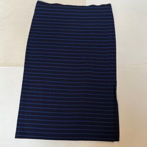 NWT Ladies LOFT Blue & Black Striped Stretch Pencil Skirt 13” Side Slit Size 14